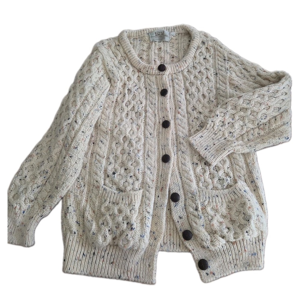 Aran Sweater Market Irish Merino Wool Cable Knit Cardigan Women Large